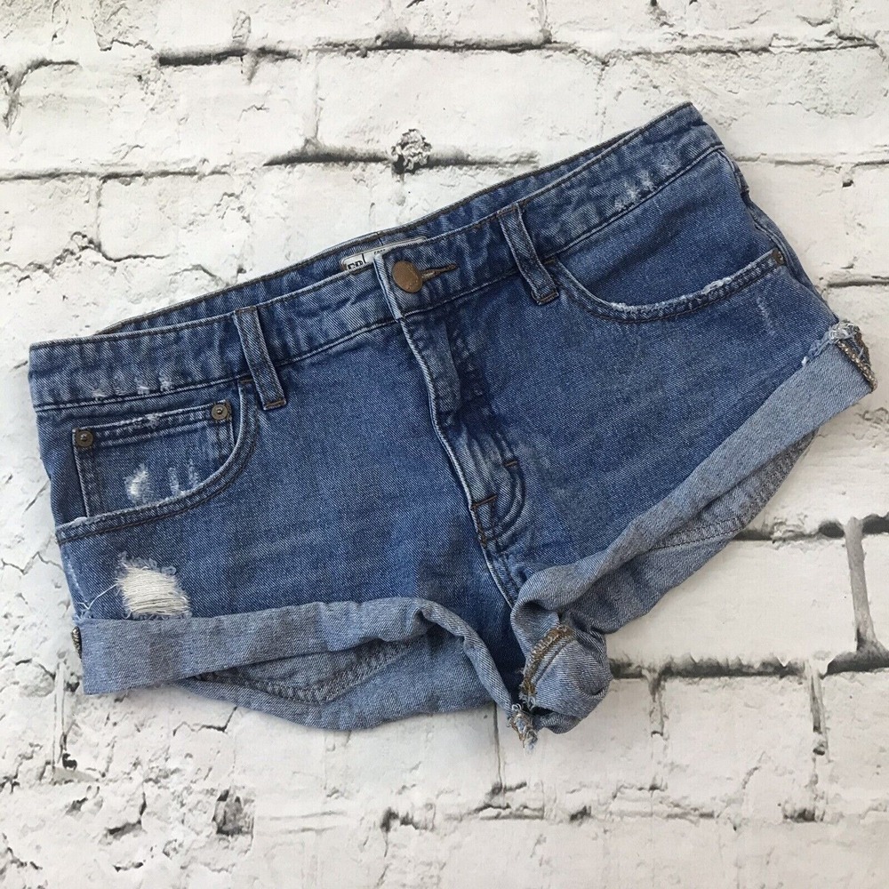 Free People Distressed Denim‎ Booty Shorts Mini Sz 27"